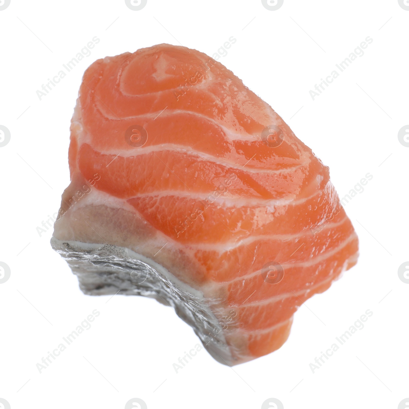 Photo of Piece of fresh raw salmon isolated on white. Fish delicacy