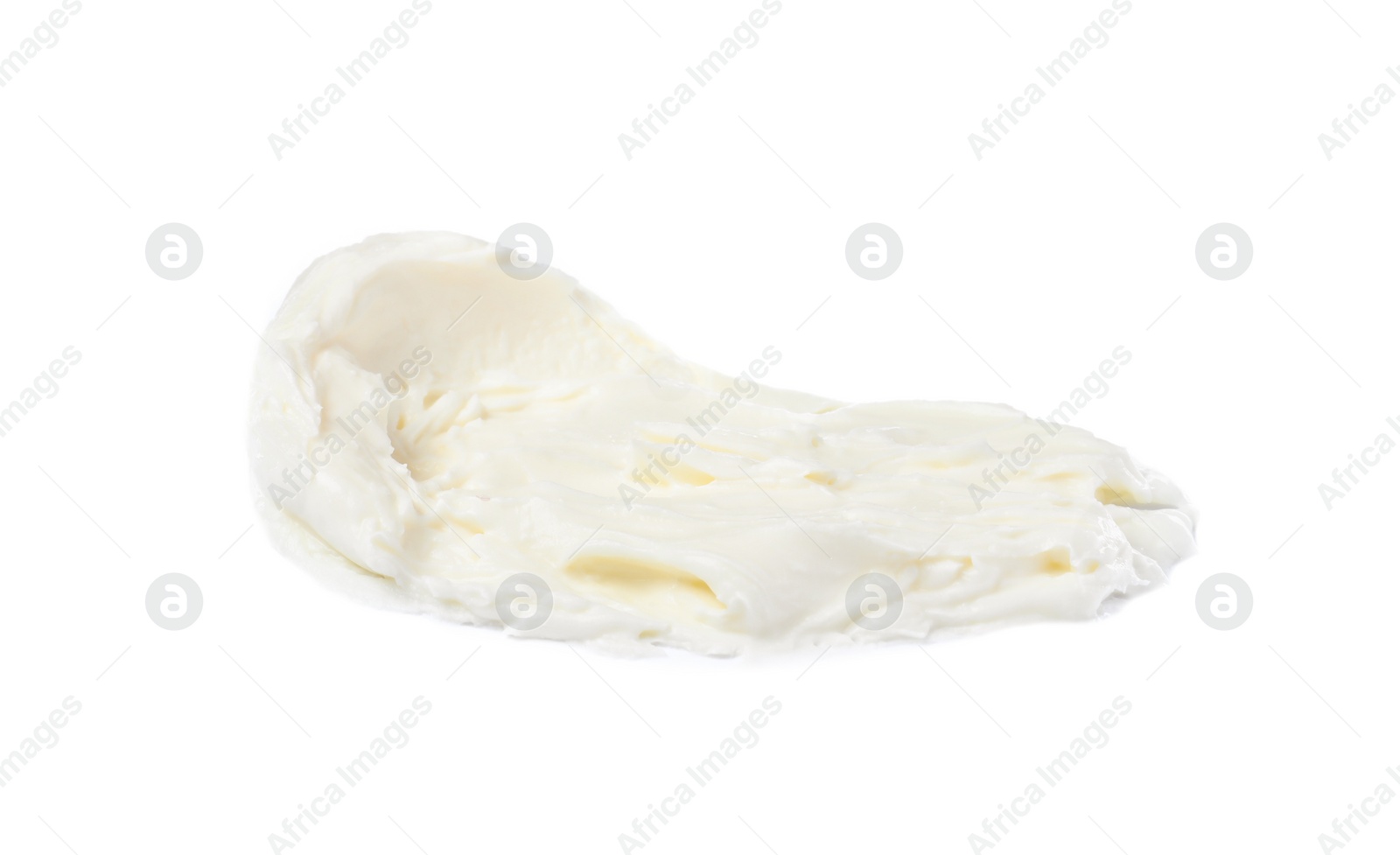 Photo of Smear of delicious cream cheese isolated on white