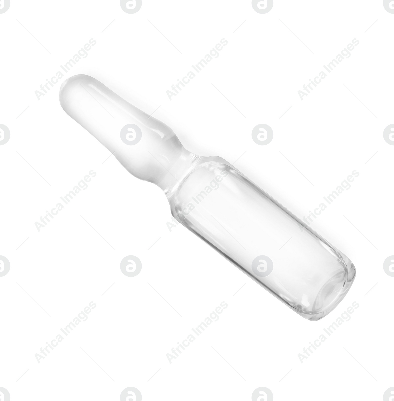 Photo of Glass ampoule with pharmaceutical product on white background, top view