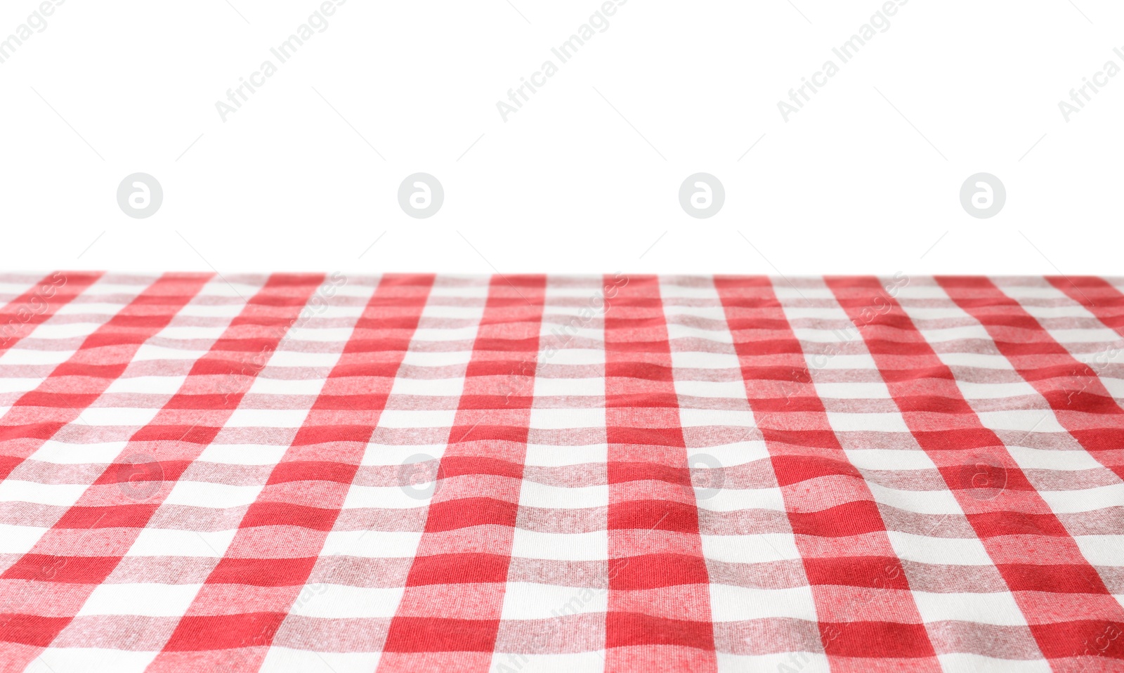 Photo of Table with red checkered cloth isolated on white