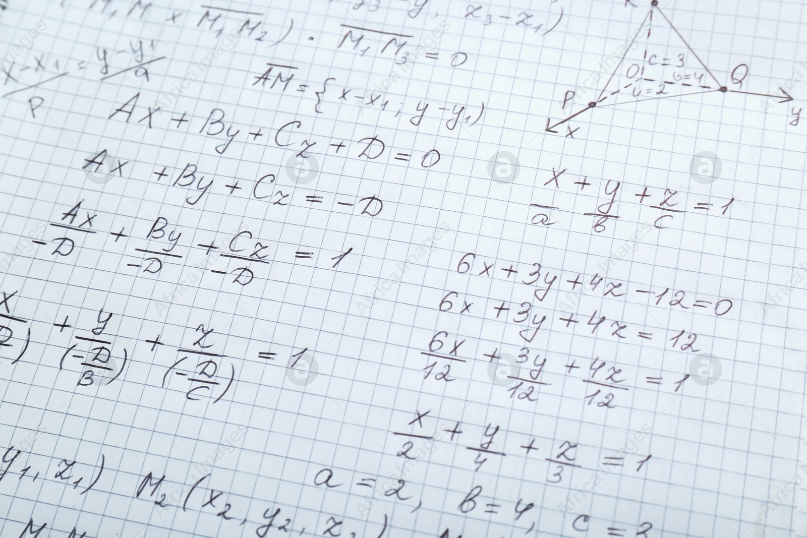 Photo of Sheet of paper with many different mathematical formulas