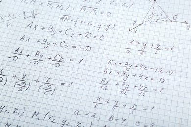 Photo of Sheet of paper with many different mathematical formulas