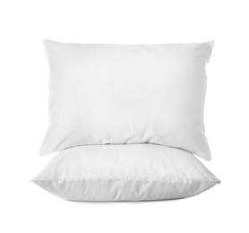 Photo of Clean soft bed pillows on white background