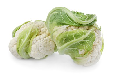 Photo of Whole fresh raw cauliflowers isolated on white