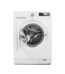 Modern washing machine on white background. Laundry day