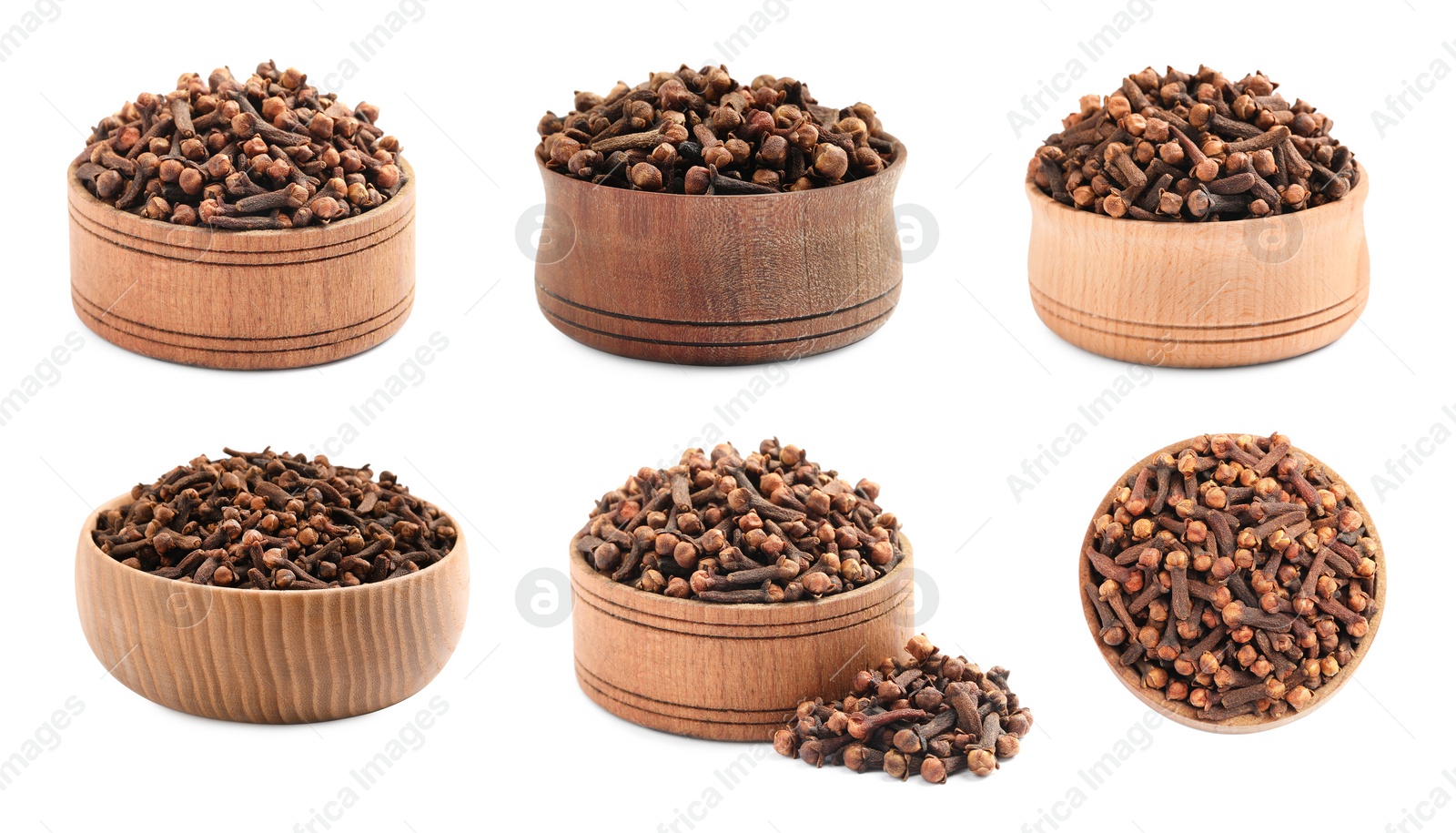 Image of Set with aromatic dried cloves on white background. Banner design