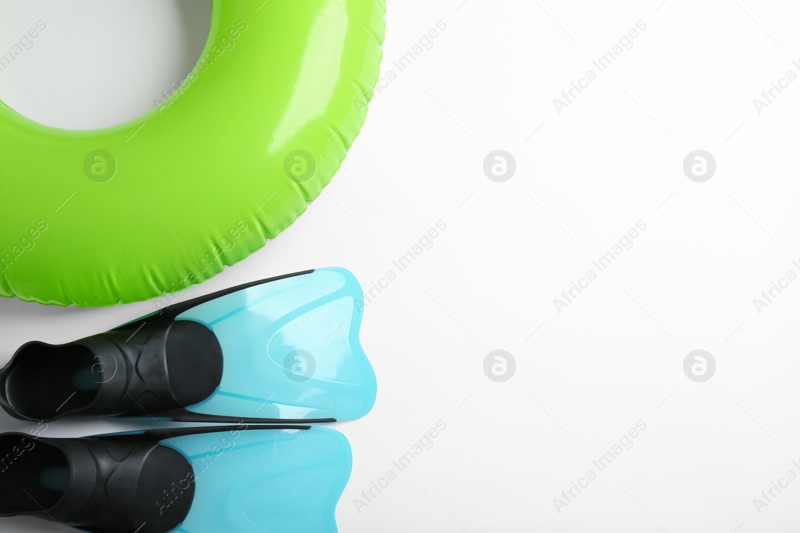 Photo of Composition with beach accessories on white background, top view