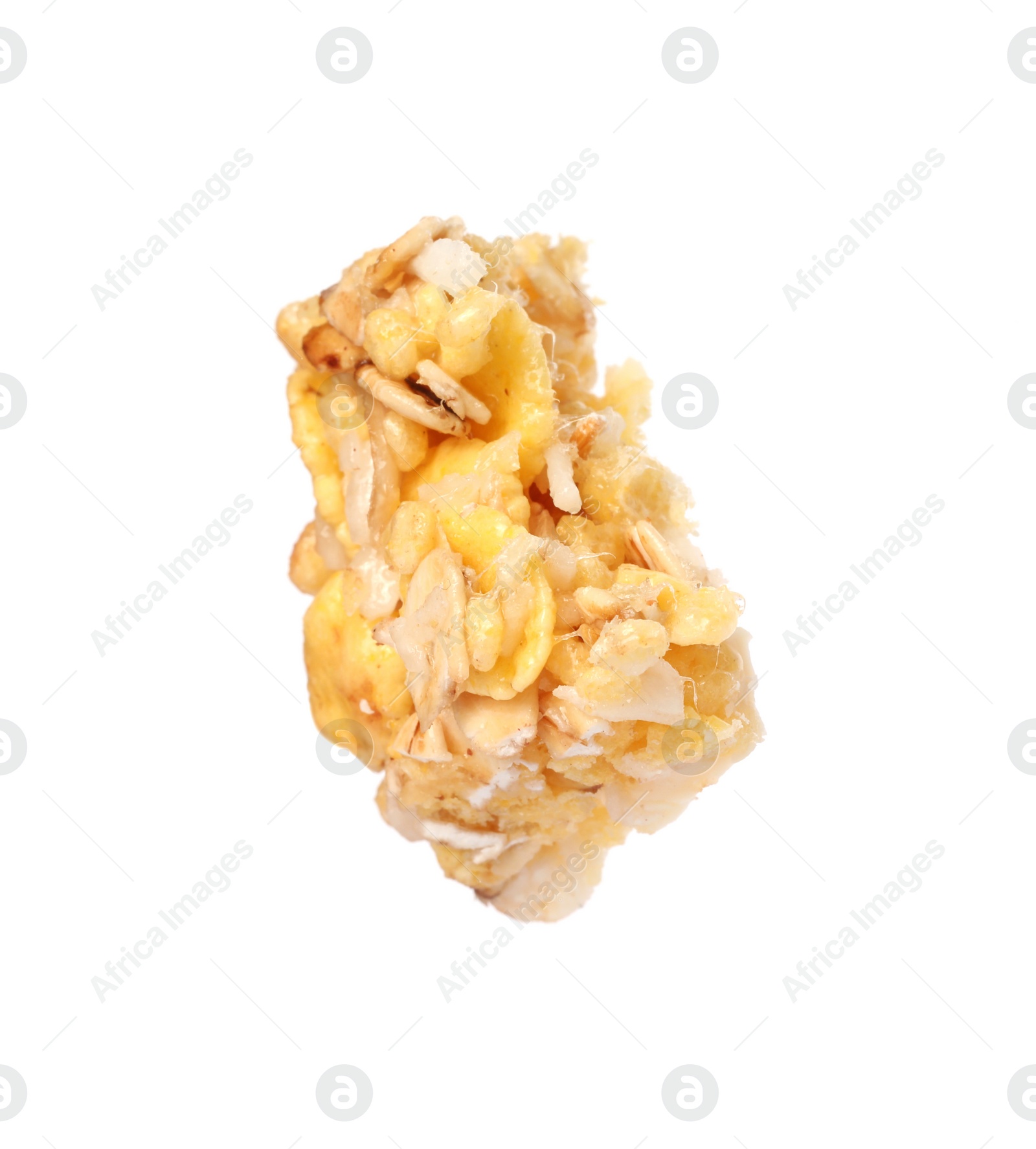 Photo of One piece of tasty granola bar isolated on white