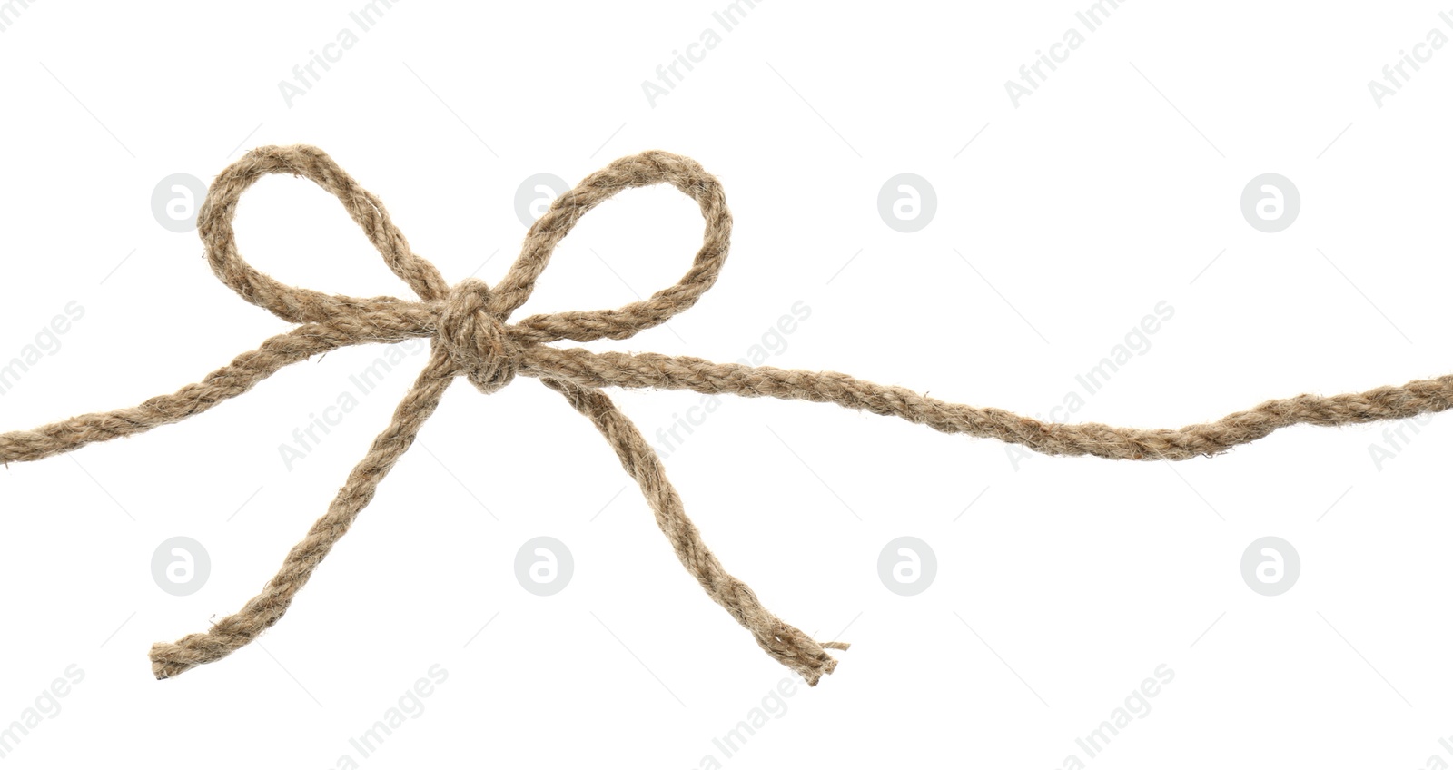 Photo of Hemp rope with bow knot on white background