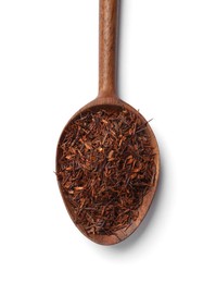 Rooibos tea in spoon isolated on white, top view