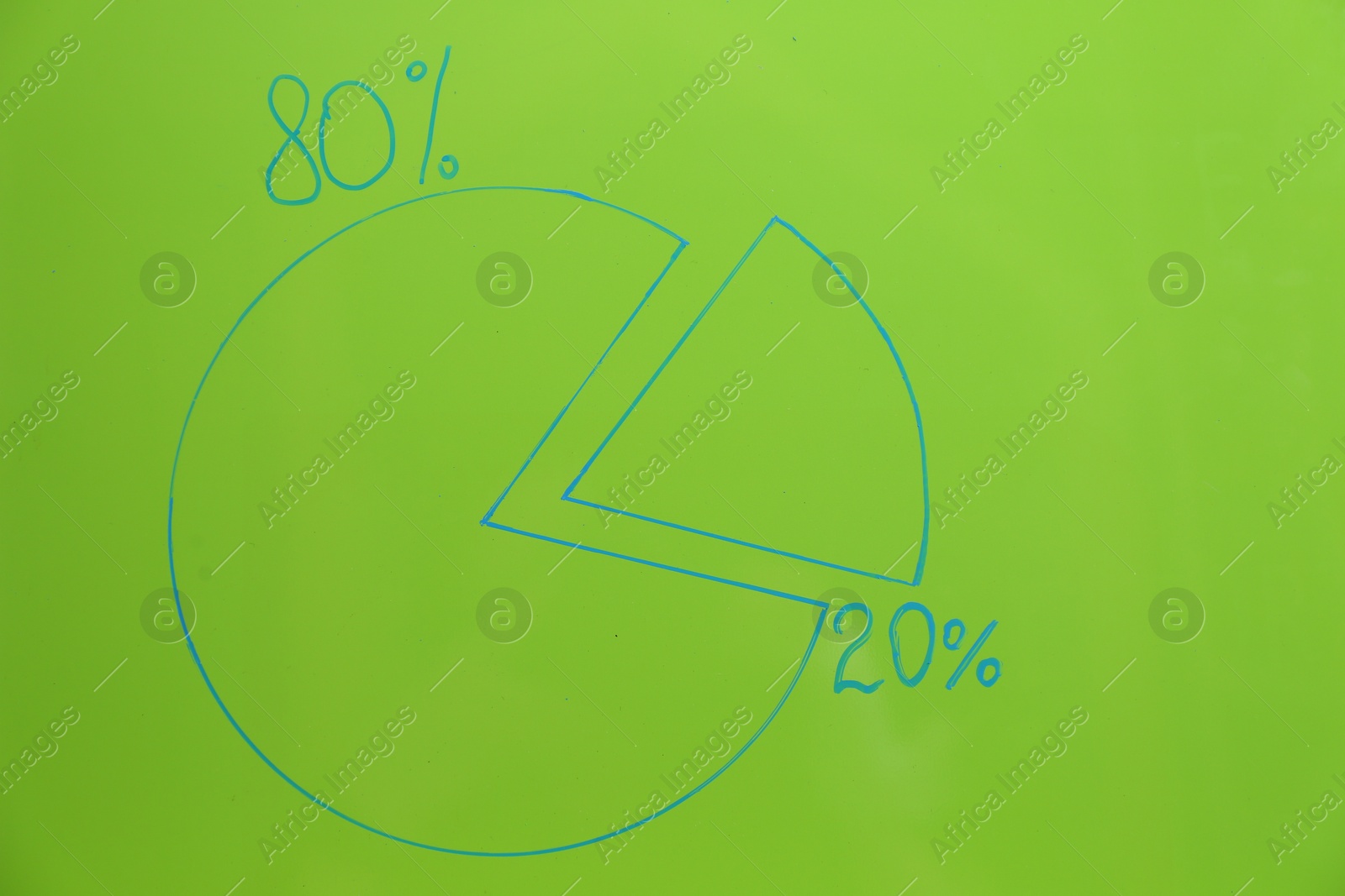 Photo of Chart with 80/20 rule representation on green background. Pareto principle concept