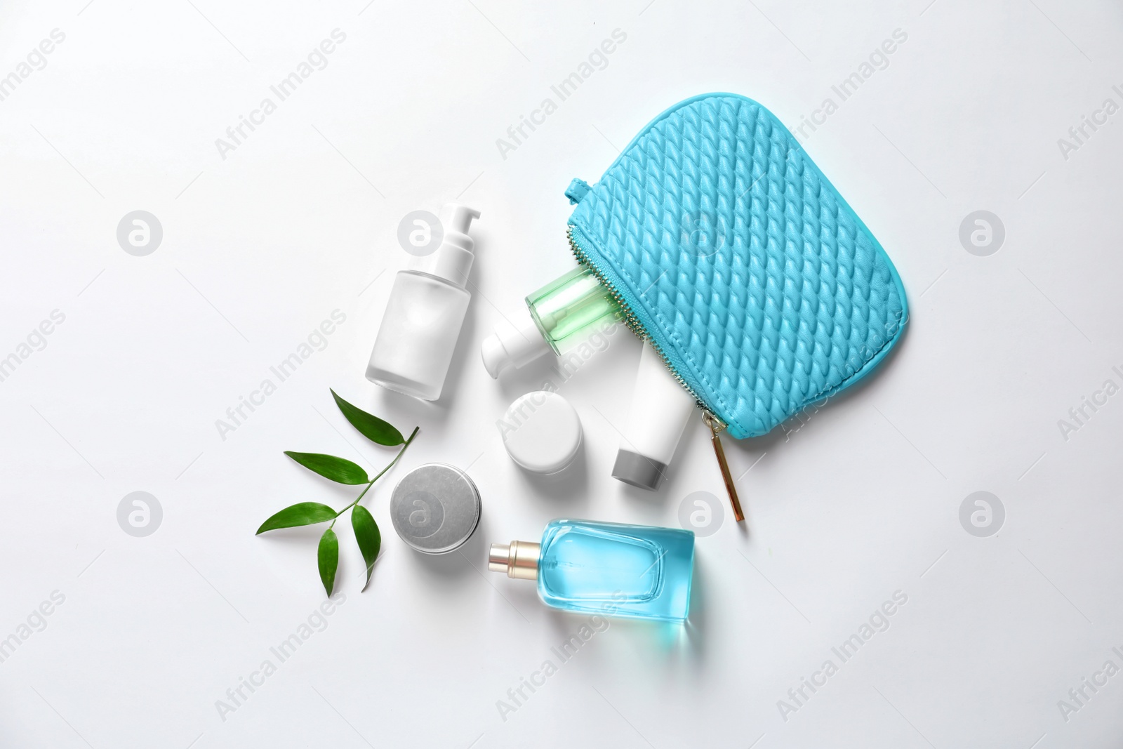 Photo of Flat lay composition with cosmetic products on white background