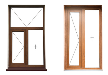 Modern windows with opening type lines on white background