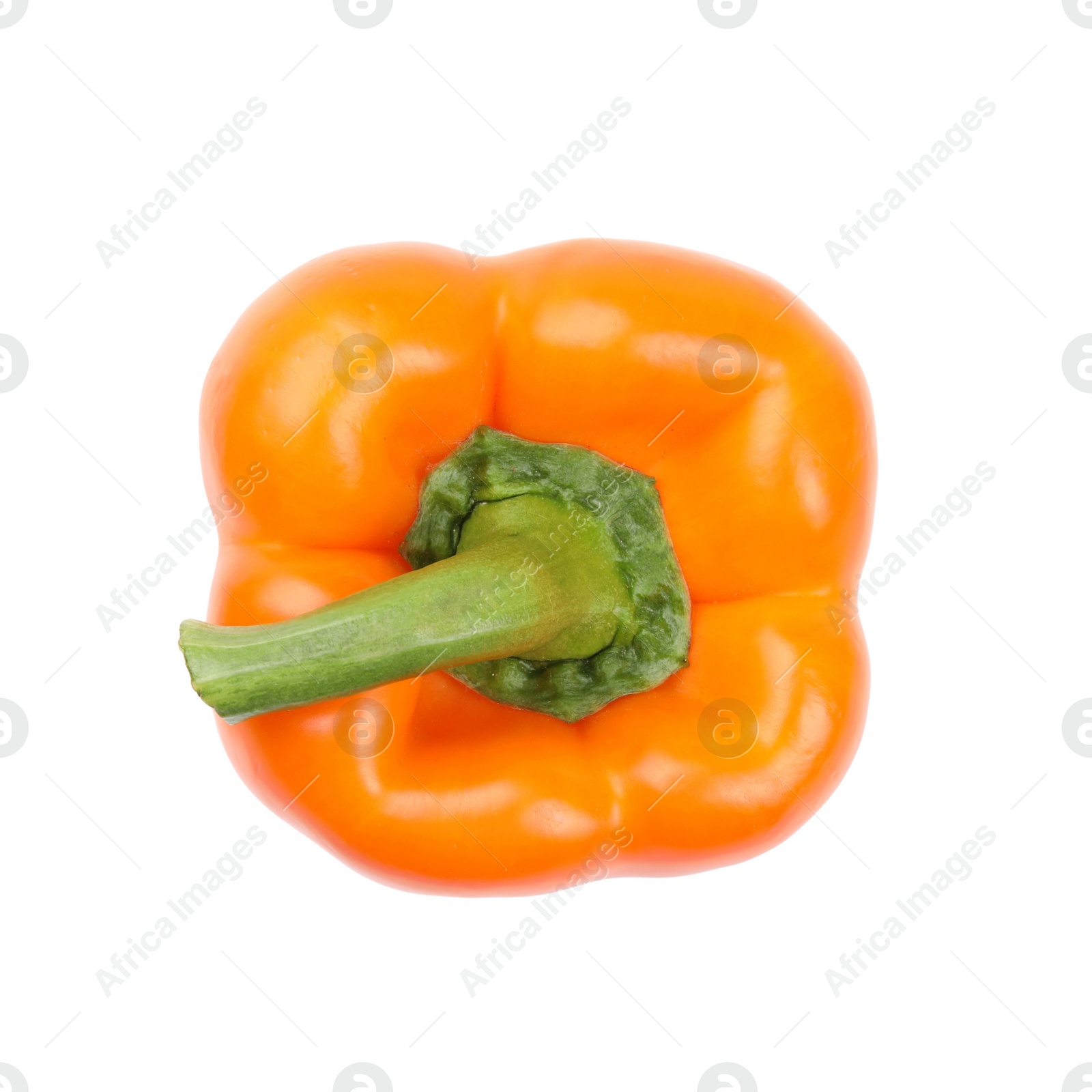 Photo of Ripe orange bell pepper on white background, top view