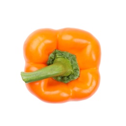 Photo of Ripe orange bell pepper on white background, top view