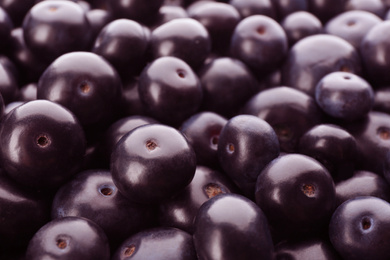Fresh ripe acai berries as background, closeup
