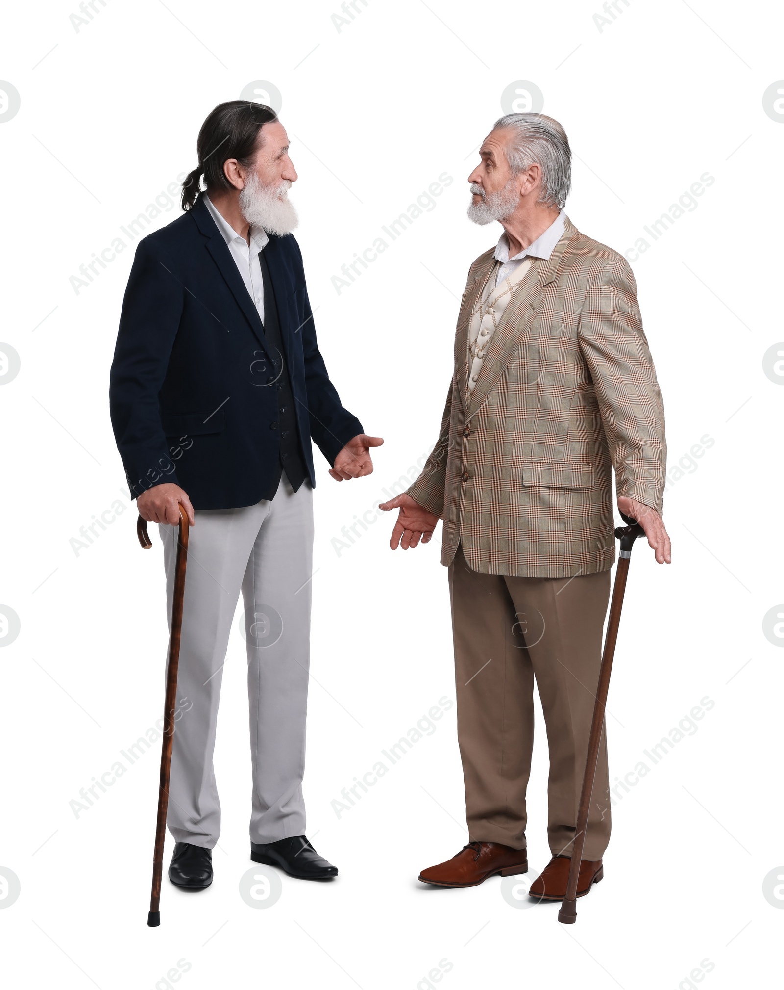 Photo of Senior men with walking canes on white background