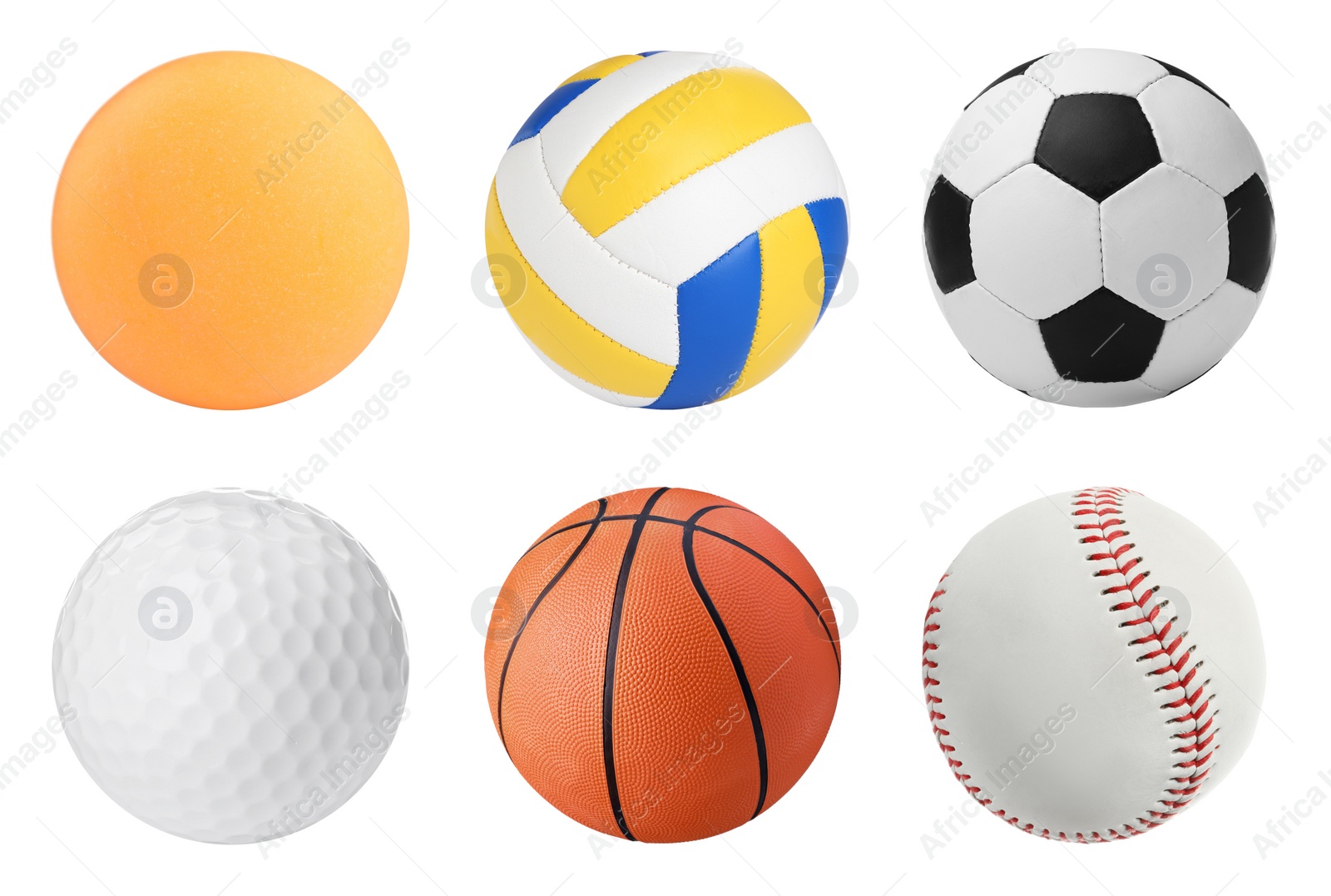 Image of Set with different sport balls on white background