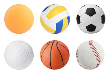 Image of Set with different sport balls on white background