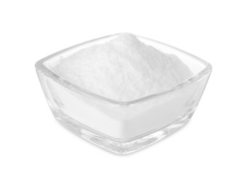 Bowl of sweet fructose powder isolated on white