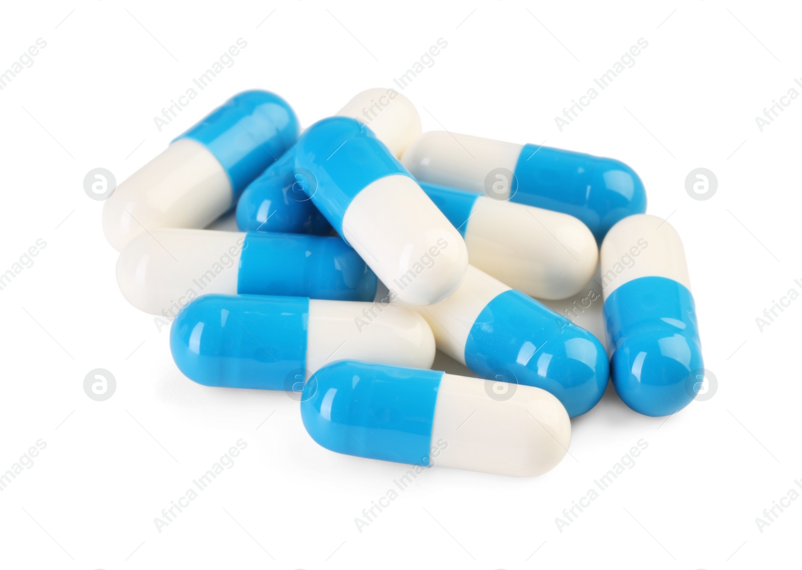 Photo of Pile of antibiotic pills isolated on white