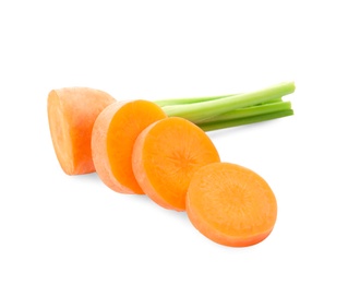 Photo of Ripe sliced carrot on white background