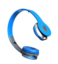 Stylish headphones with pads on white background