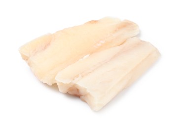 Photo of Pieces of raw cod fish isolated on white