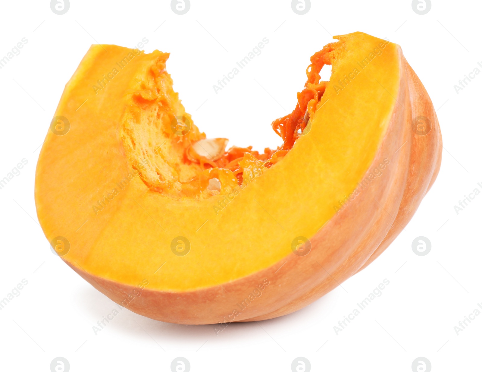 Photo of Piece of ripe orange pumpkin isolated on white