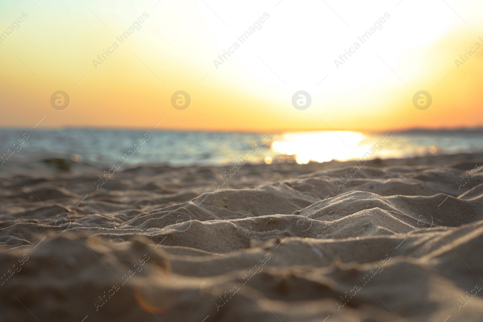 Photo of Beautiful view of sandy beach on sunset