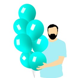 Man with air balloons on white background