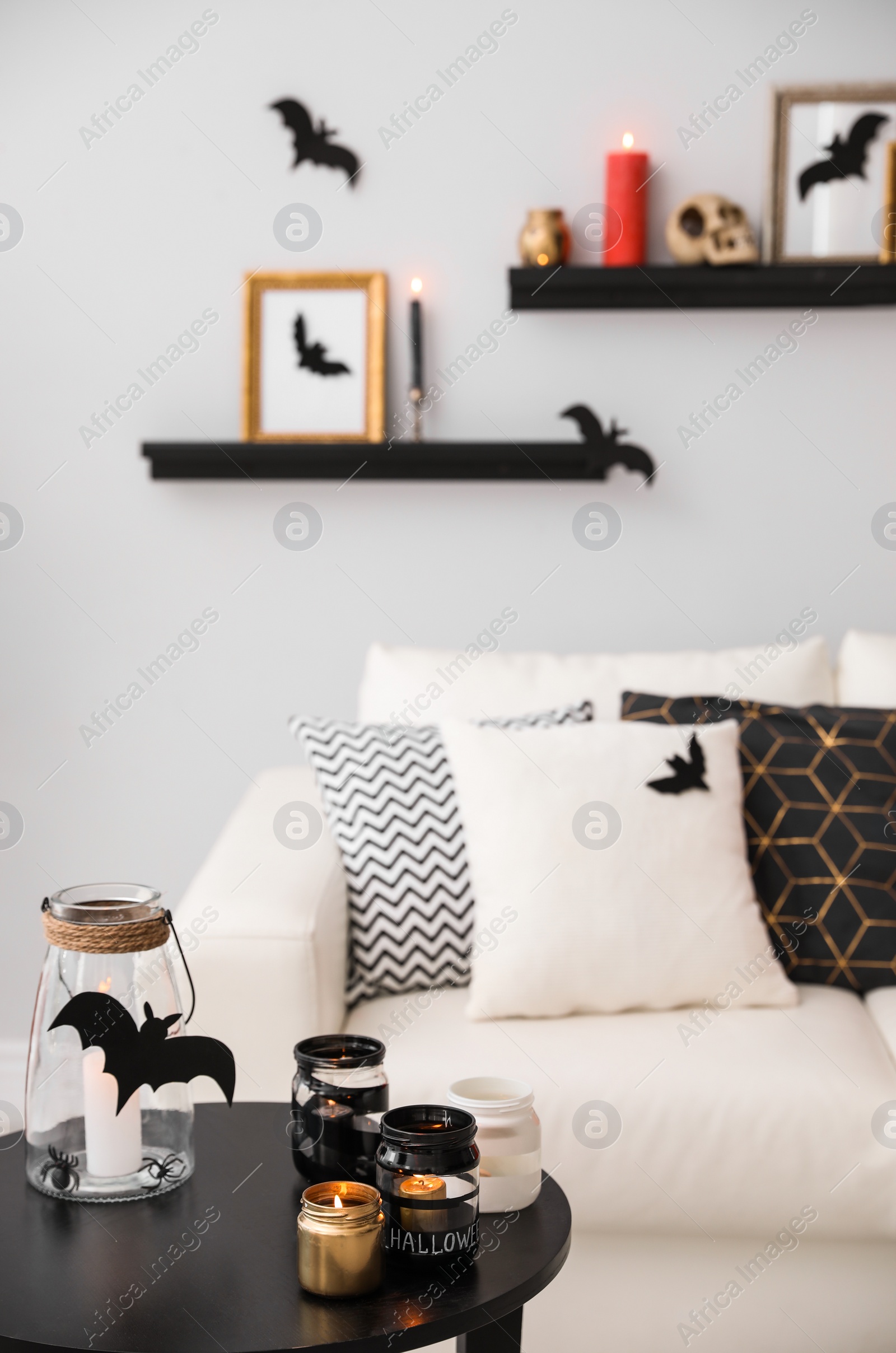 Photo of Modern room decorated for Halloween. Idea for festive interior