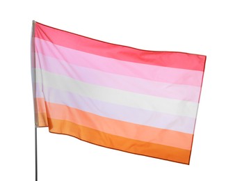 Photo of Bright lesbian flag fluttering on white background