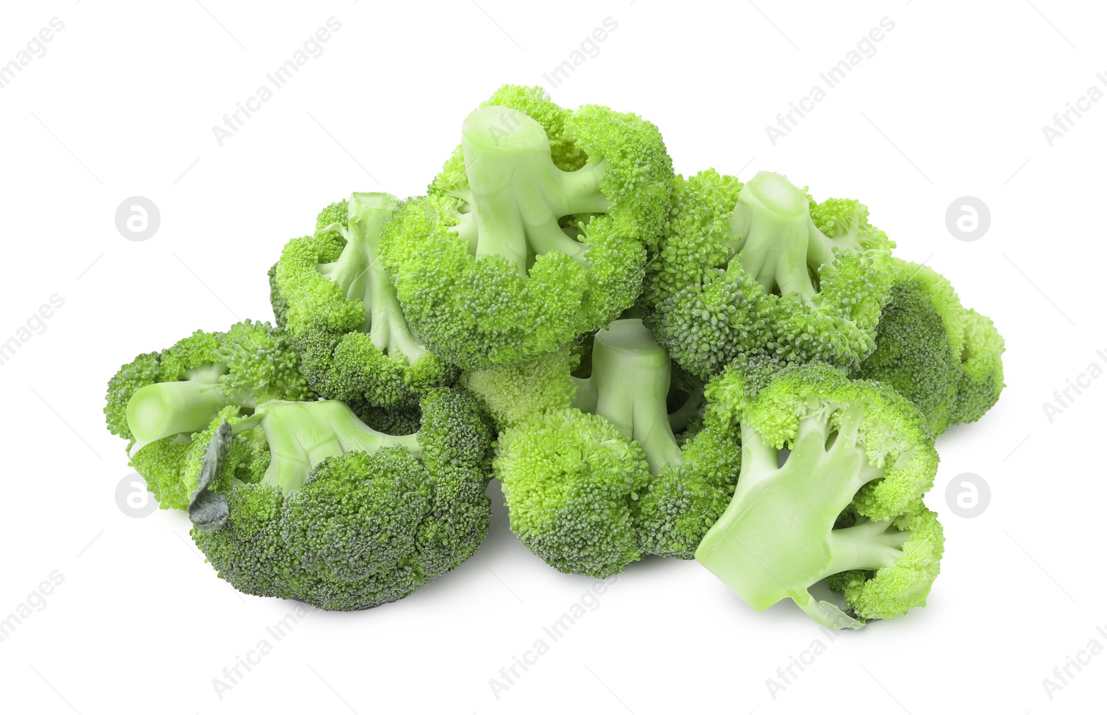 Photo of Pile of fresh raw green broccoli isolated on white