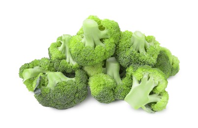 Pile of fresh raw green broccoli isolated on white