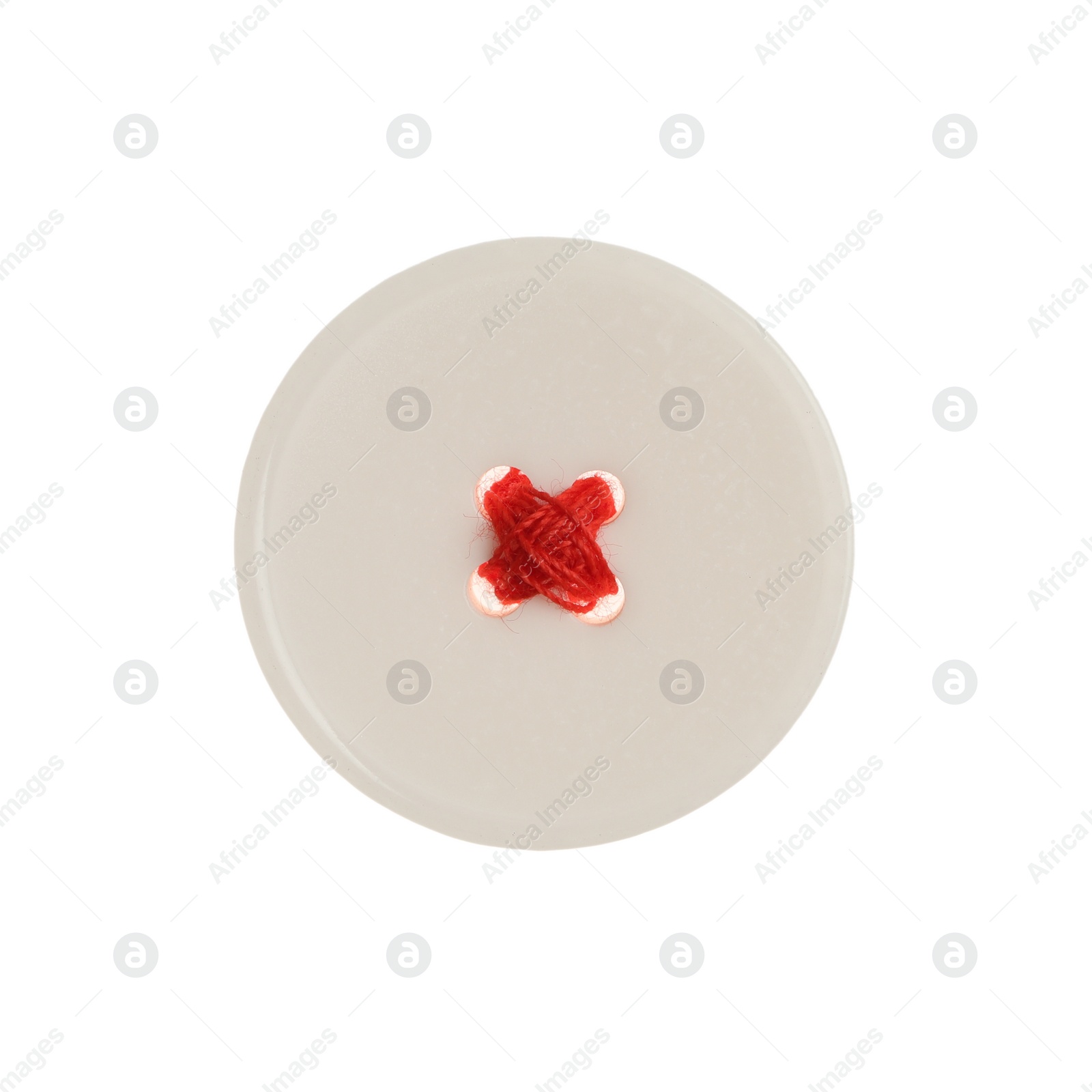 Photo of Plastic sewing button isolated on white, top view