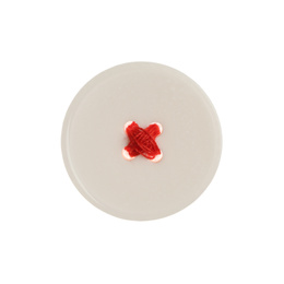 Photo of Plastic sewing button isolated on white, top view