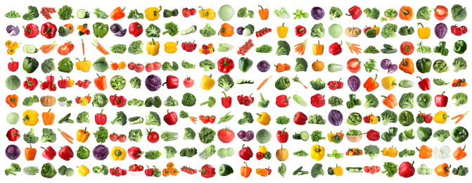 Image of Set of fresh ripe vegetables on white background. Banner design