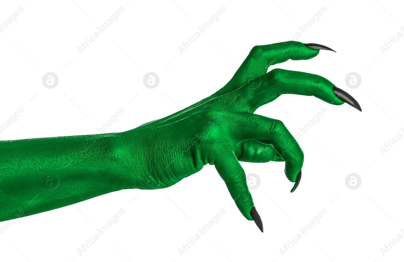 Image of Creepy monster. Green hand with claws isolated on white