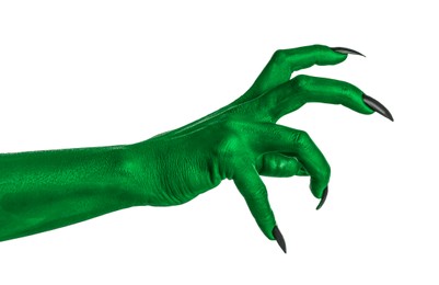 Creepy monster. Green hand with claws isolated on white