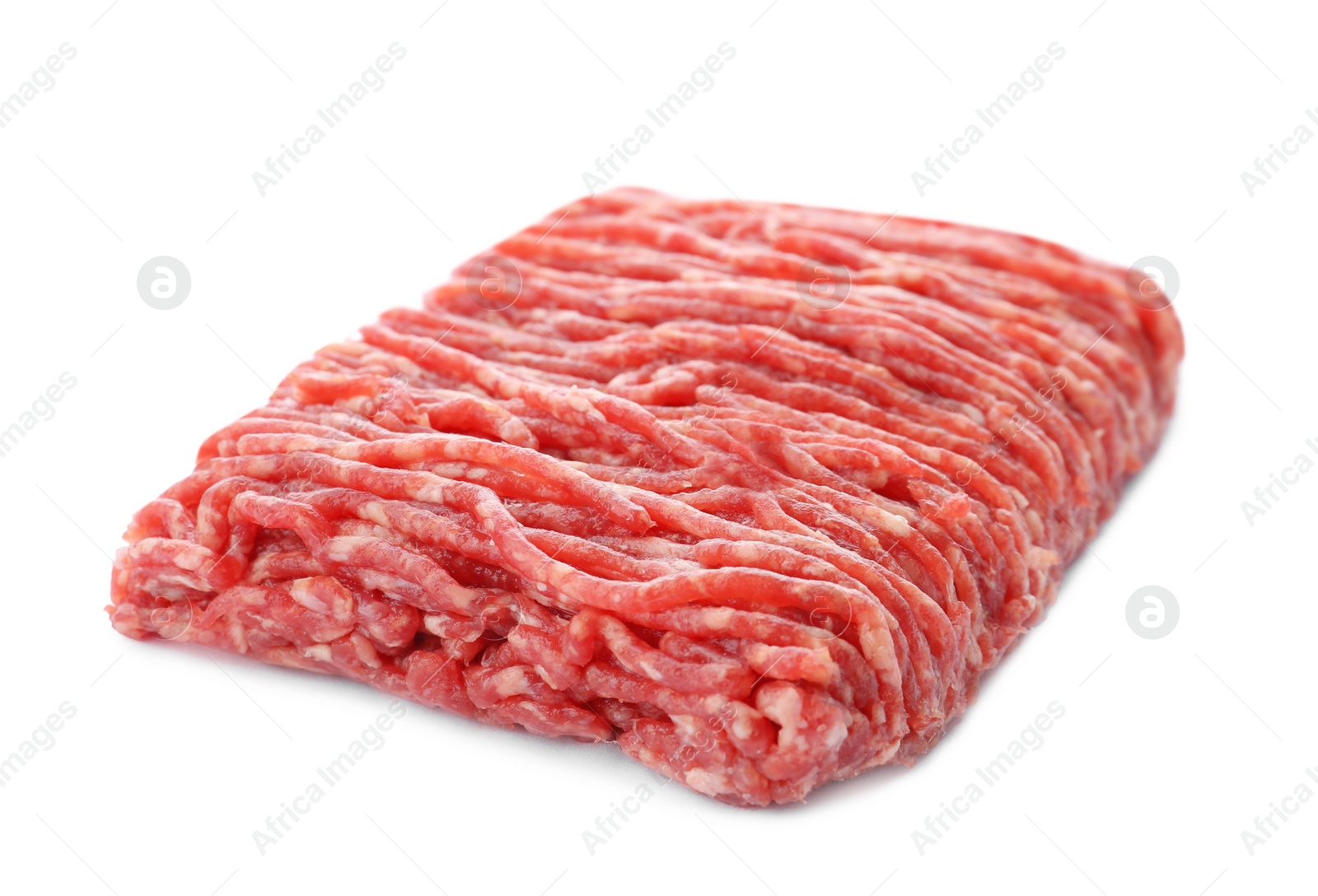 Photo of Fresh raw minced meat on white background