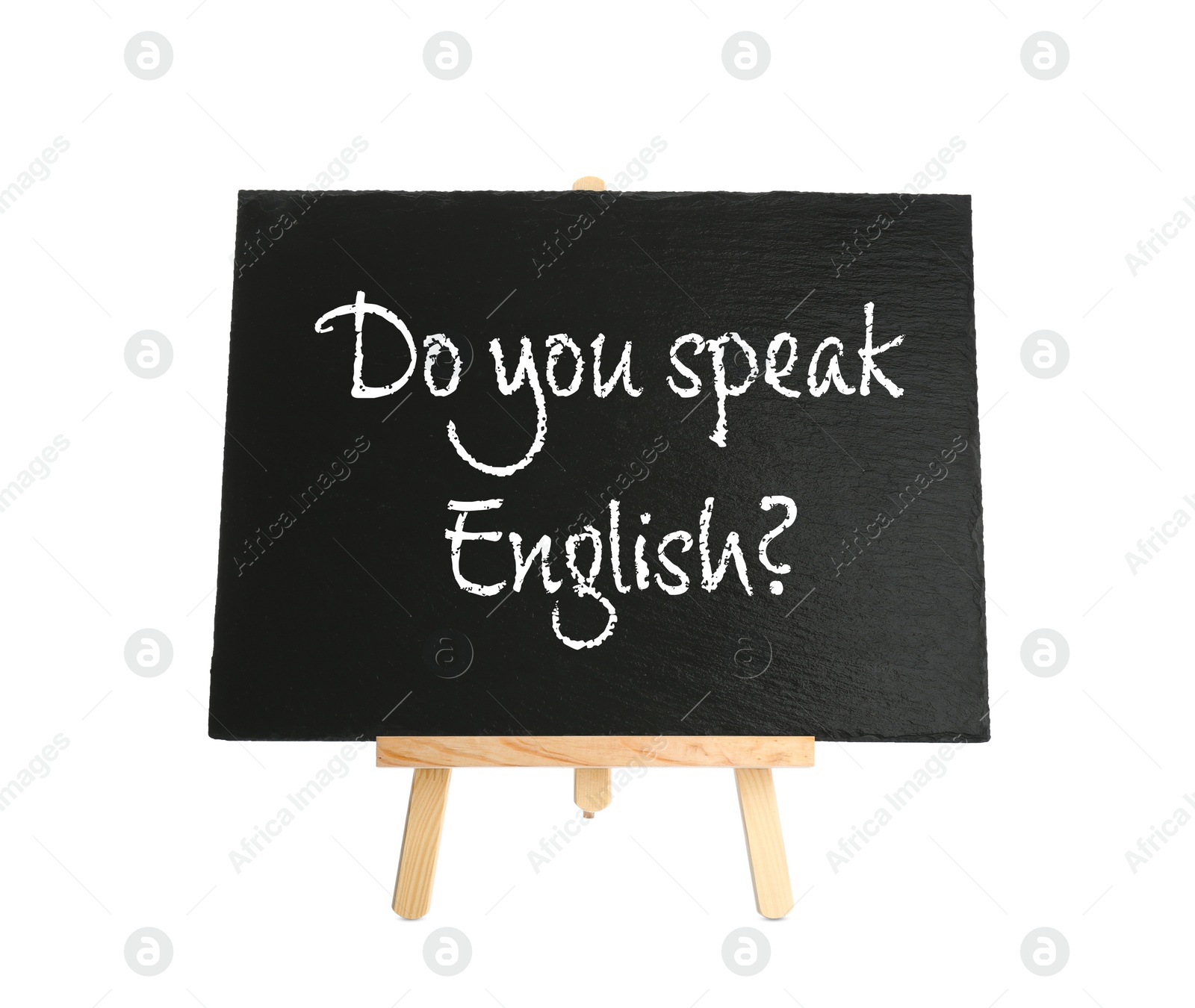 Image of Blackboard with question DO YOU SPEAK ENGLISH on white background