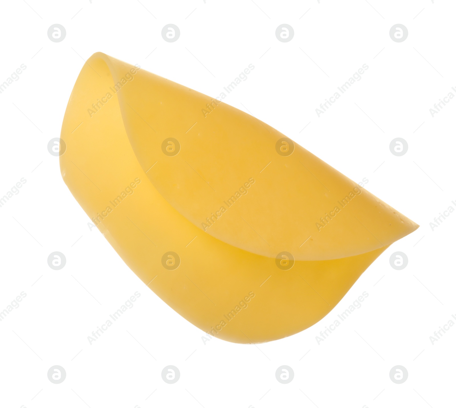 Photo of Slice of tasty cheese isolated on white