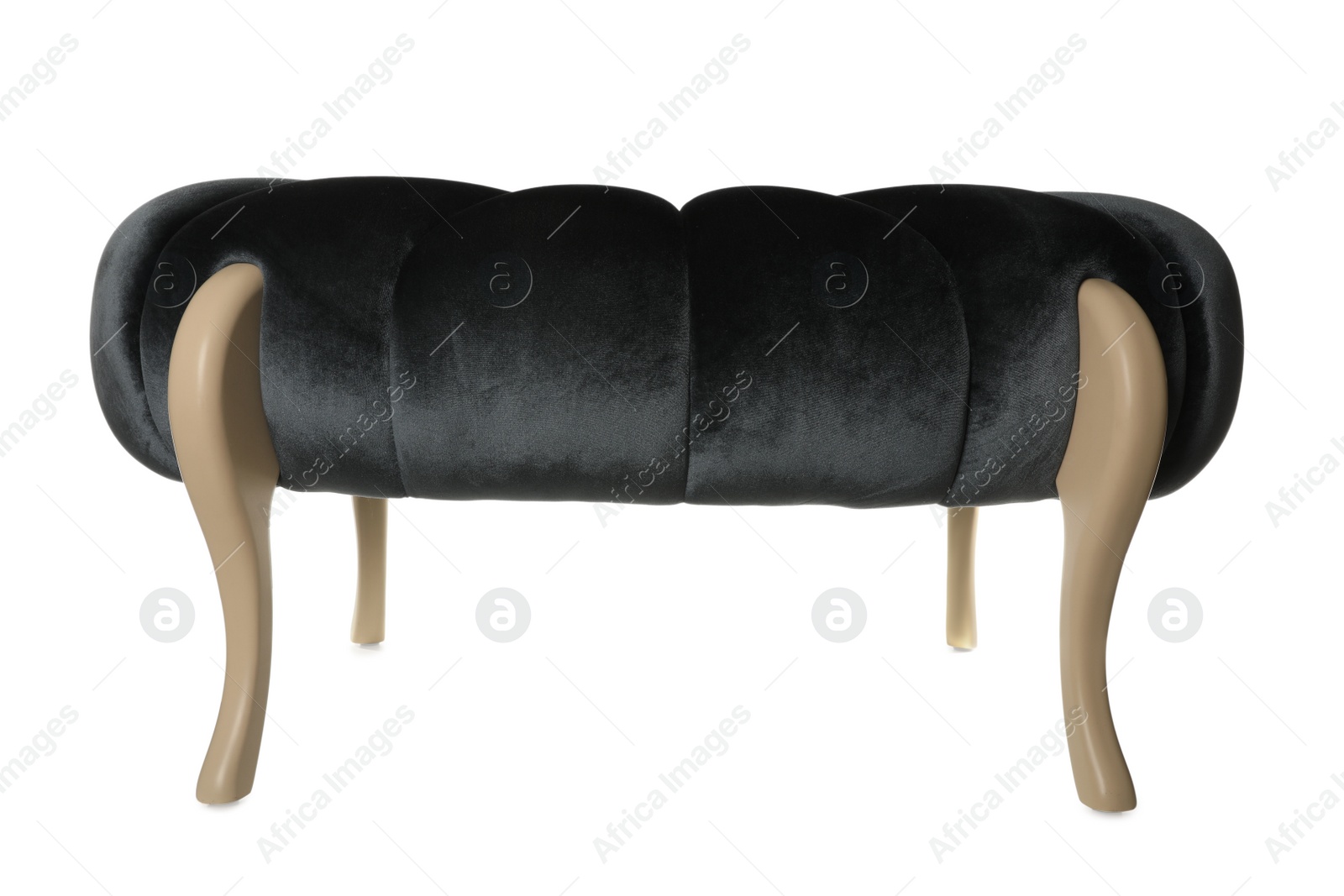 Photo of Stylish black velvet ottoman isolated on white