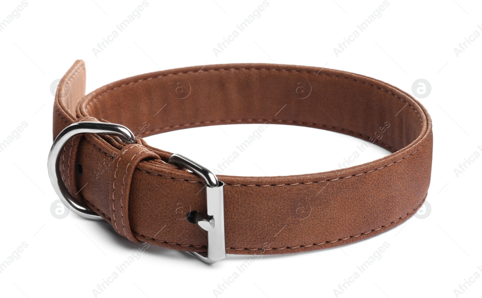 Photo of Brown leather dog collar isolated on white