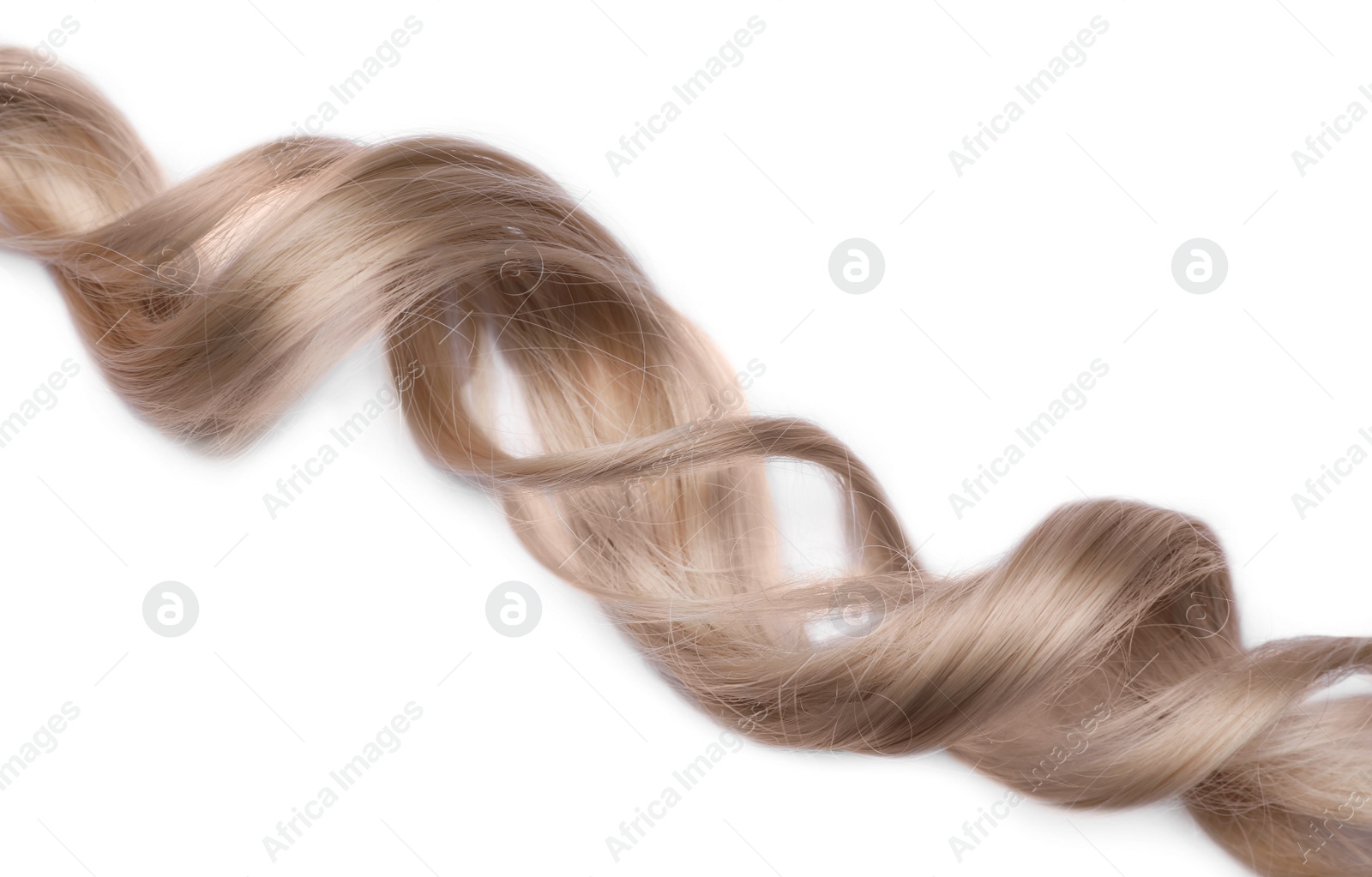 Photo of Beautiful curly blonde hair on white background, top view