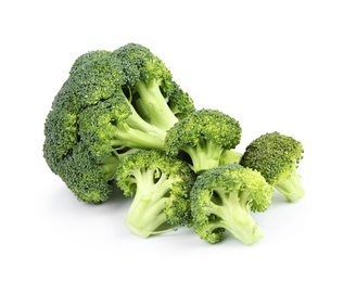 Photo of Fresh green broccoli on white background. Organic food