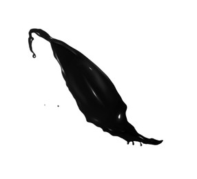 Image of Splash of glossy black liquid on white background