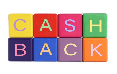 Photo of Colorful cubes with word Cashback on white background