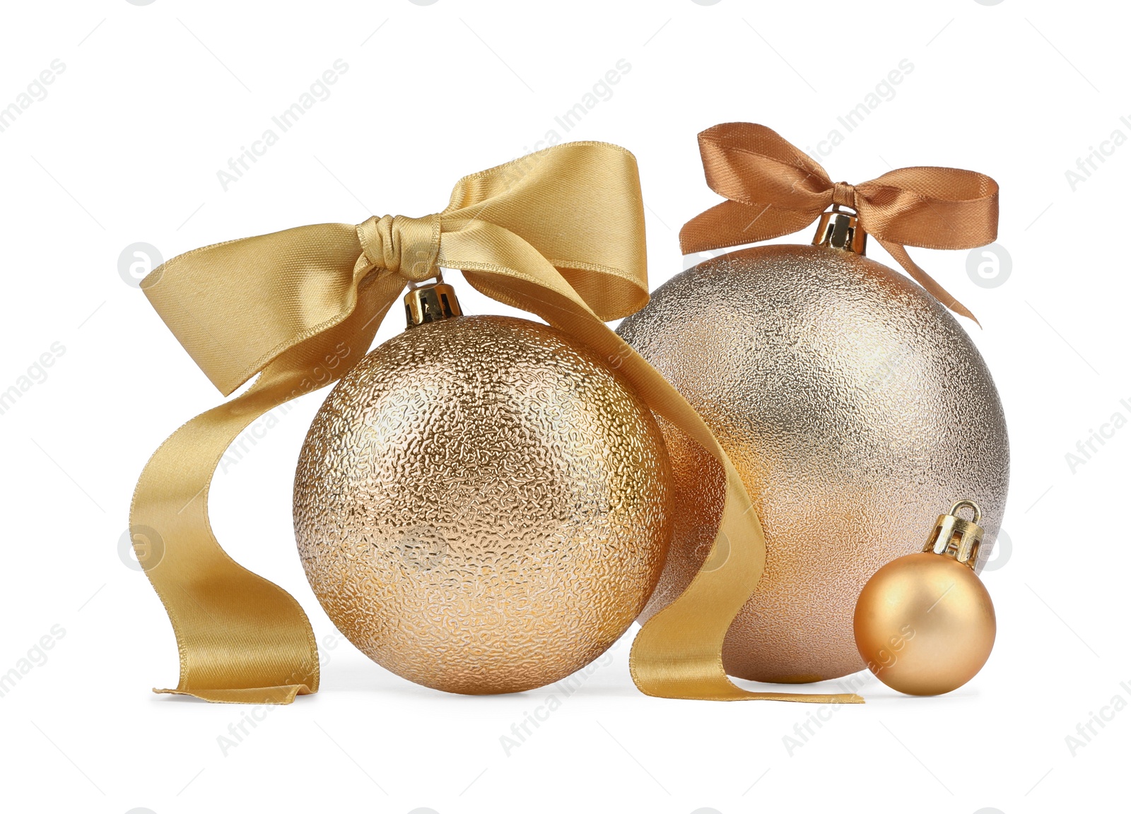 Photo of Beautiful Christmas balls with bows isolated on white